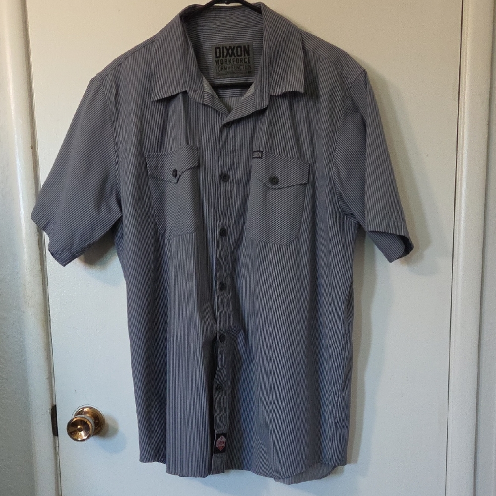 DIXXON Men's Black and White Striped Button Down Shirt